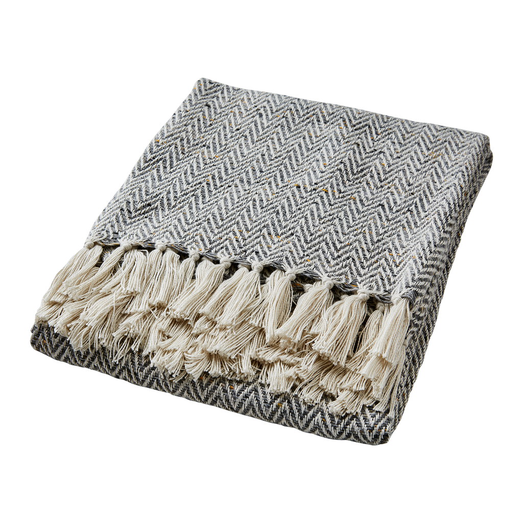 PETRA Filt, Ljusgrå/elfenben/senapsgul 2st