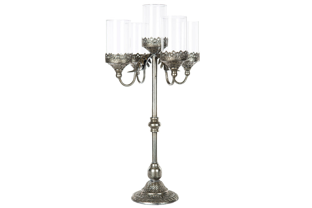 Kandelaber Blockljus 5-arm Antik-Silver
