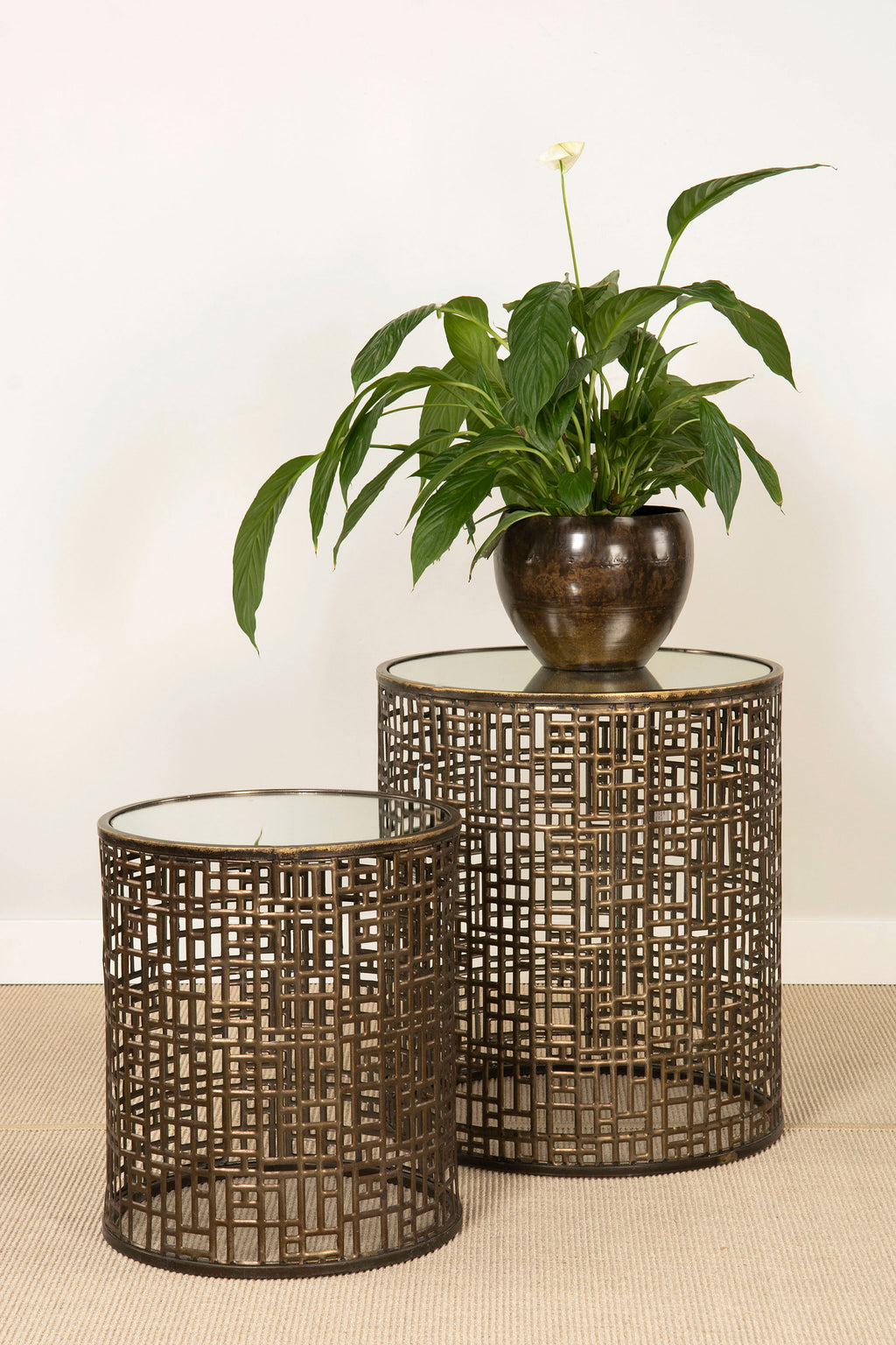 Bord Cylinder Spegel Antik Mässing