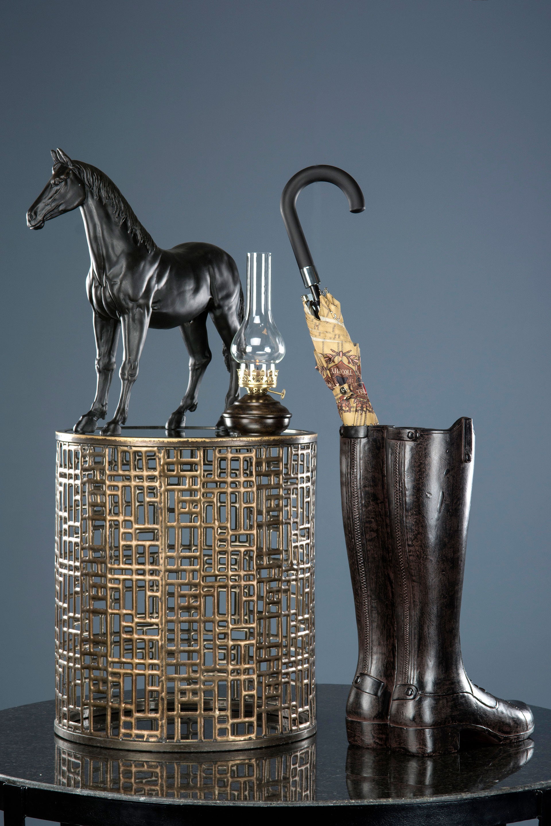 Bord Cylinder Spegel Antik Mässing