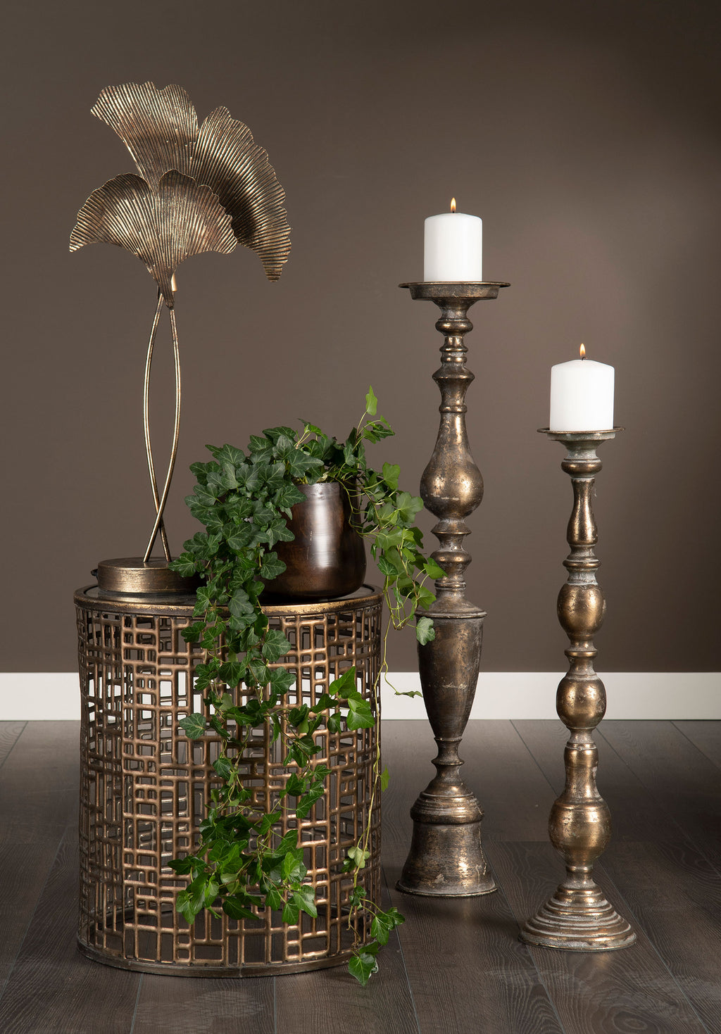 Bord Cylinder Spegel Antik Mässing