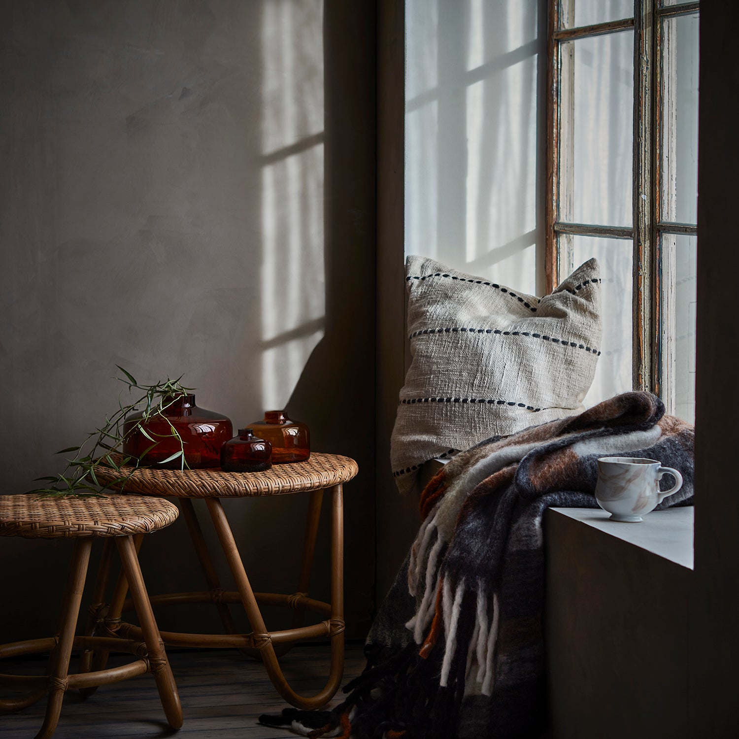 FRASSE Filt, Svart/vit/terrakotta 2st