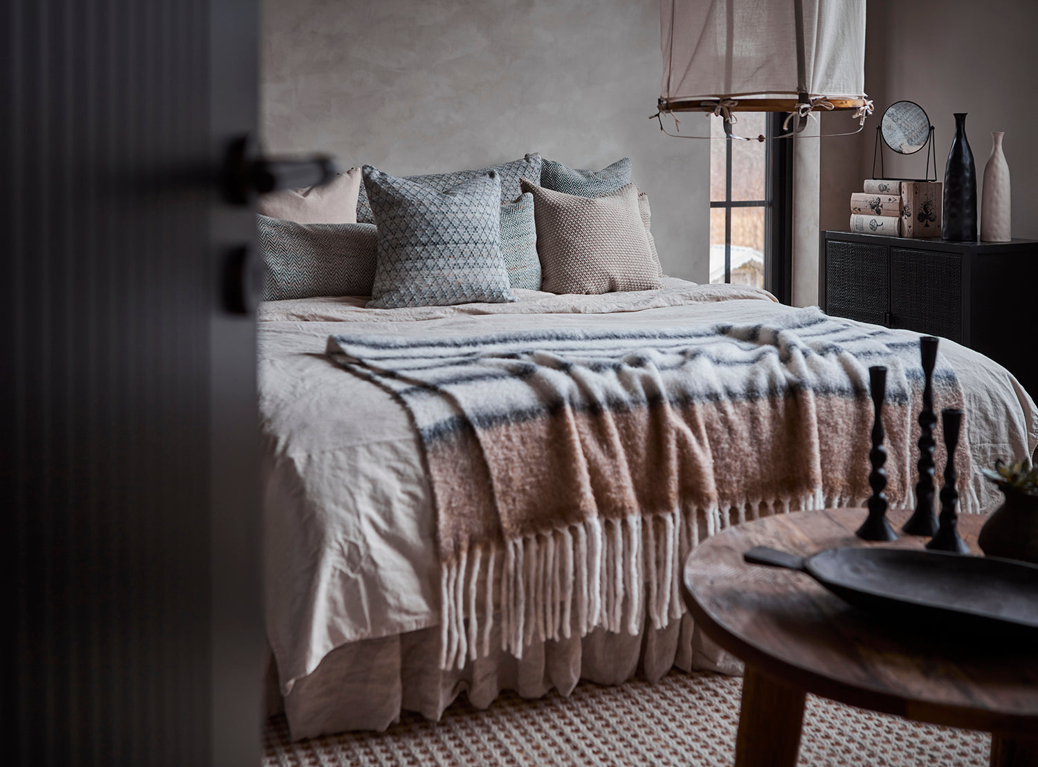 FRASSE Filt, Beige/svart/vit 2st