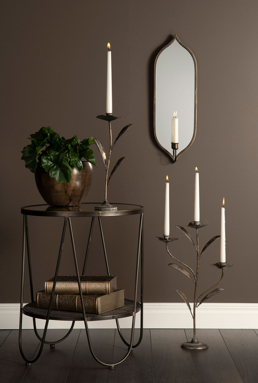 Bord Rund Spegel Antik Mässing