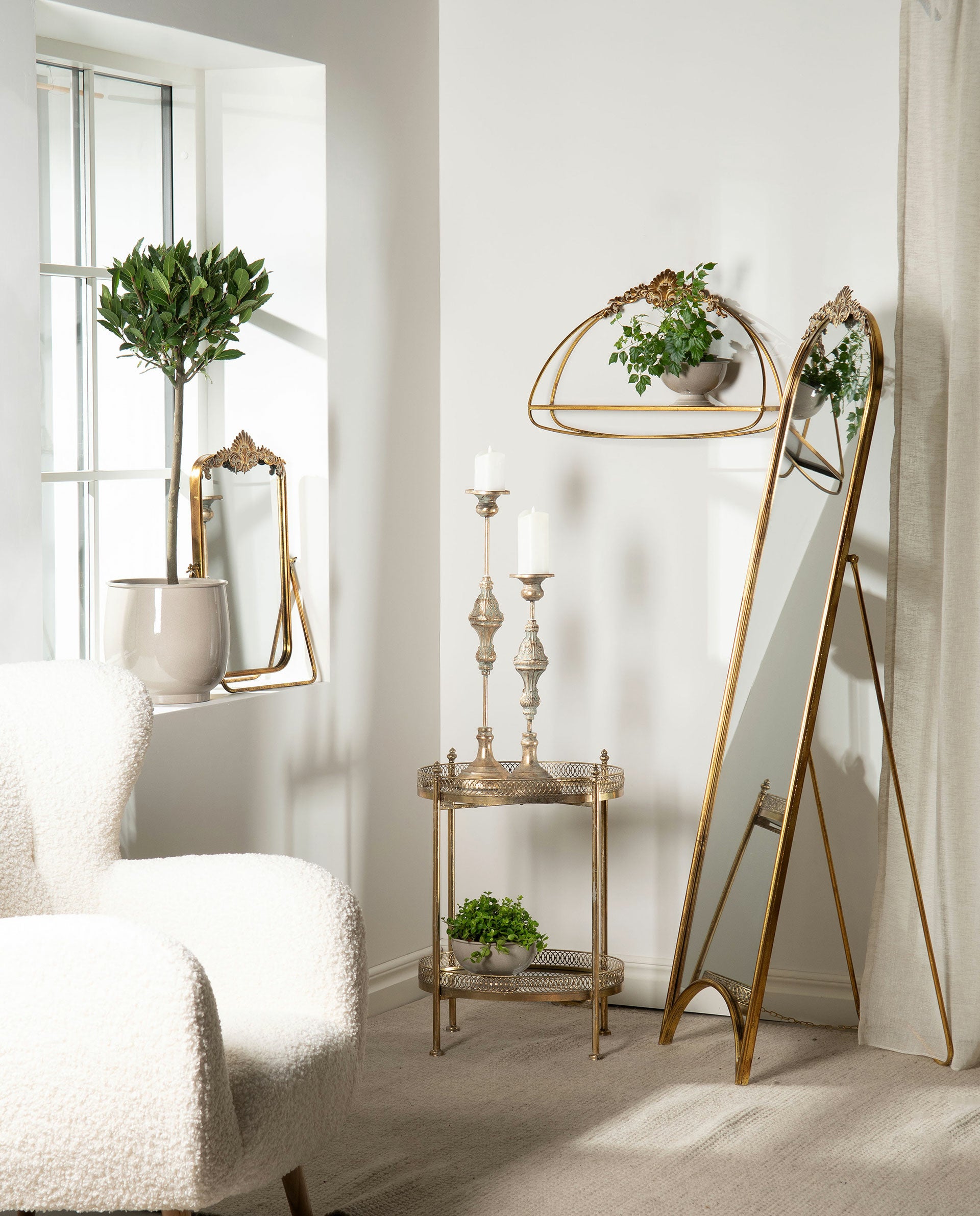 Golvspegel Ornament Guld