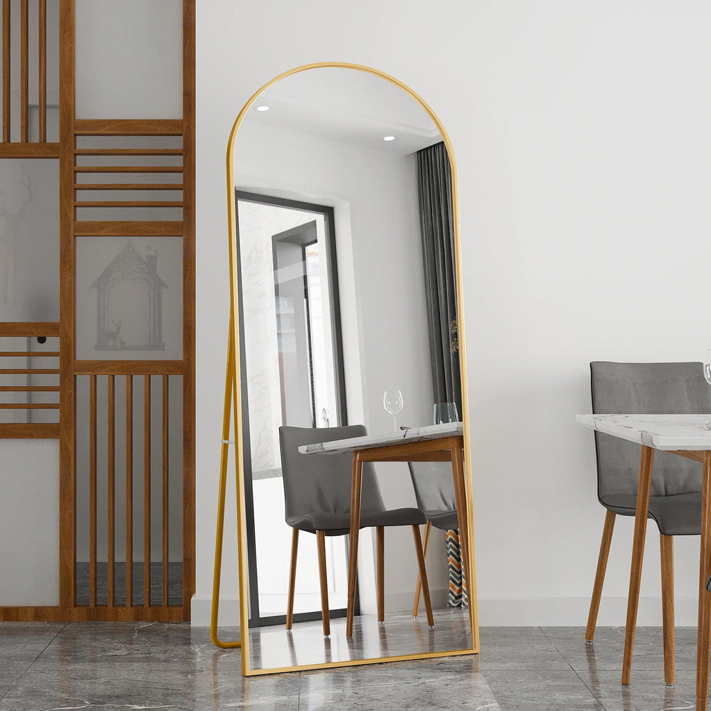 Comanlai Bågformad Golvspegel 180×80 cm Aluminium – Guld & Svart Hel Kropp