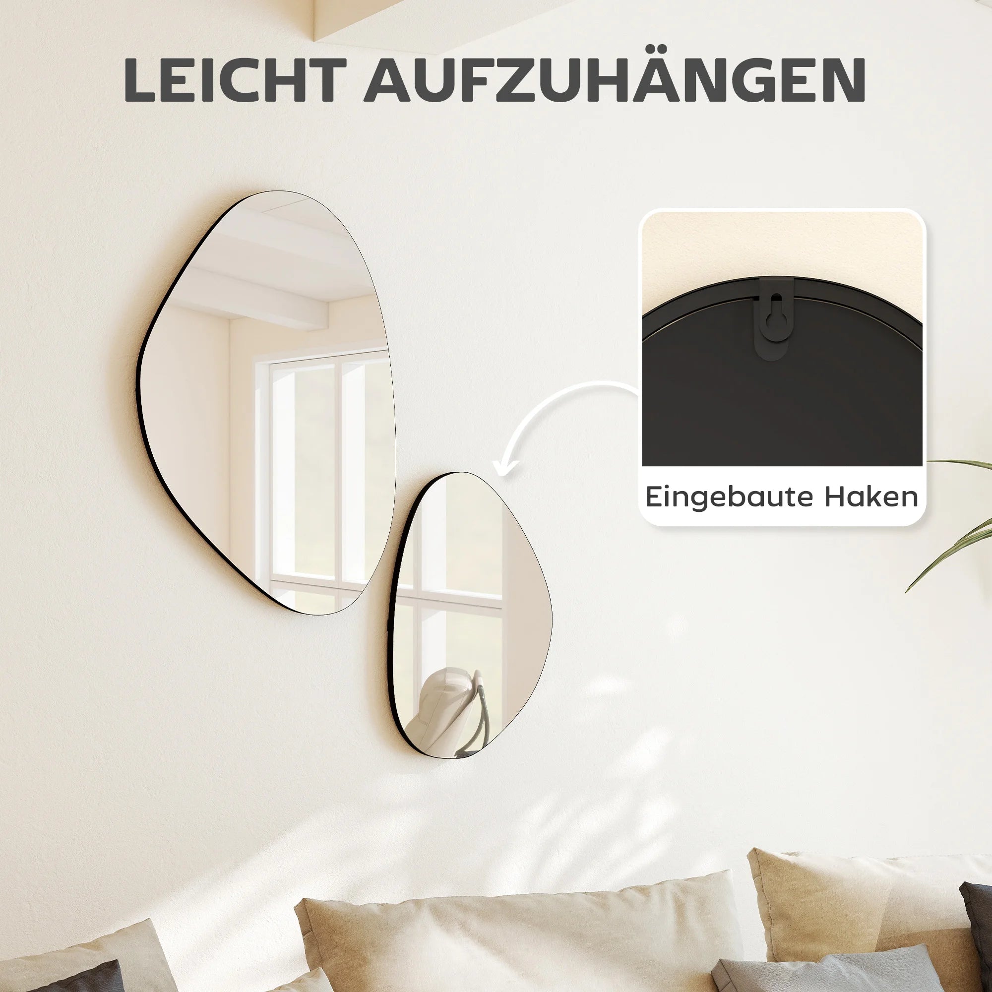 2-Pack Stensformade Väggspeglar – Asymmetriska Organiska Ramar Modern Hemdekor