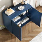 Matsal & Vardagsrum Sideboard Mörkblå – 2-Dörrars Träskåp med Hyllor & Metallben