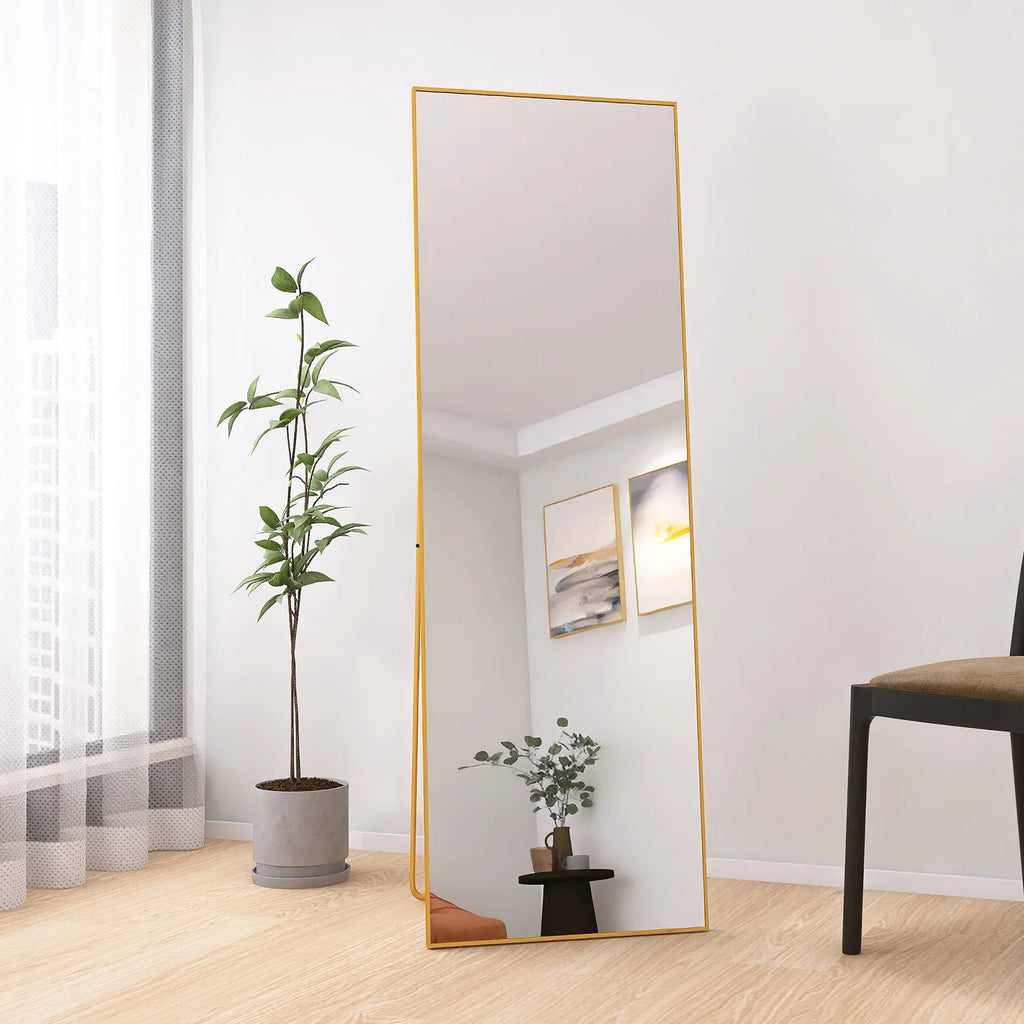 Vertikal Helkroppsspegel Aluminiumram – Guld & Svart Härdat Glas Hall & Sovrum