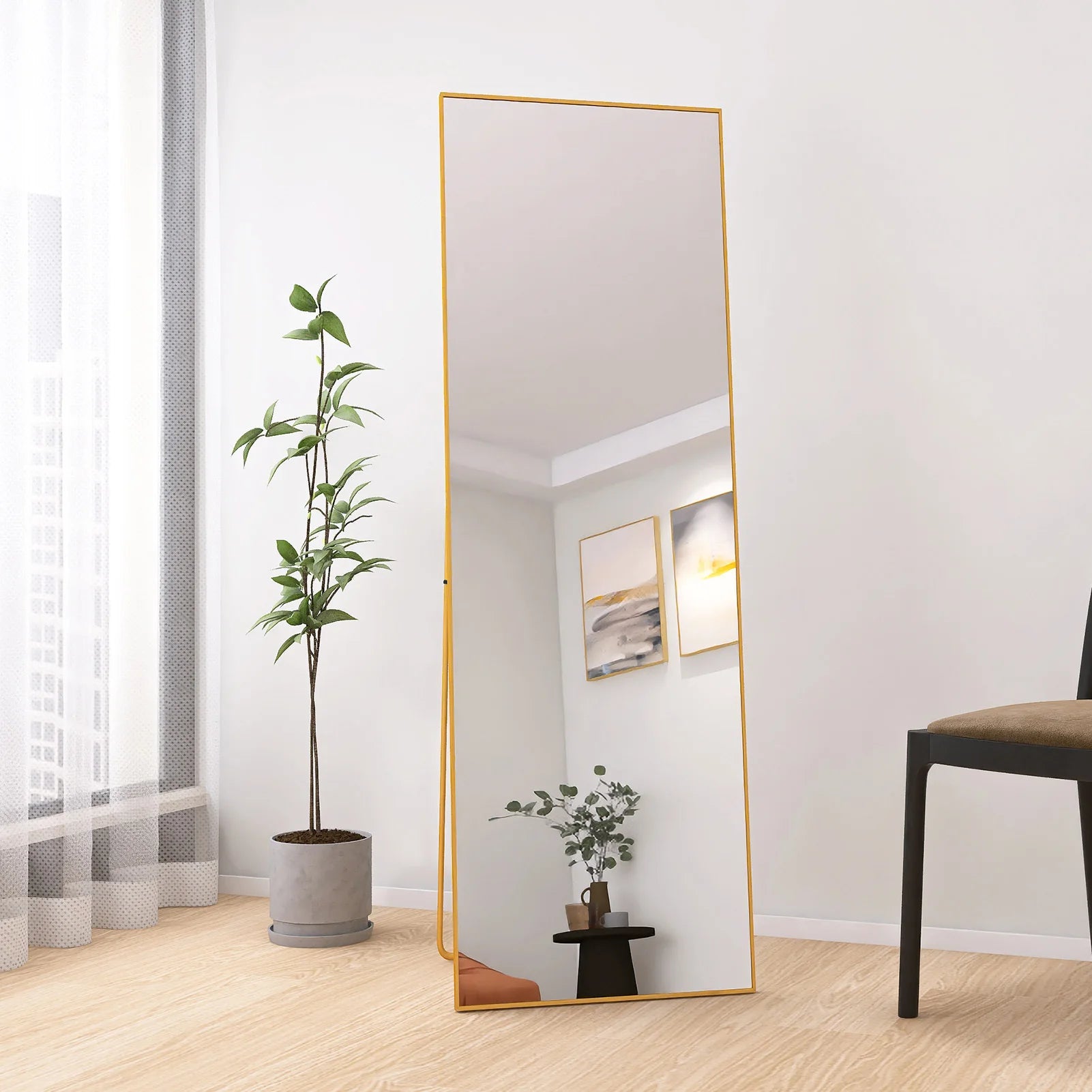 Vertikal Helkroppsspegel Aluminiumram – Guld & Svart Härdat Glas Hall & Sovrum