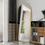 Comanlai Bågformad Golvspegel 180×80 cm Aluminium – Guld & Svart Hel Kropp