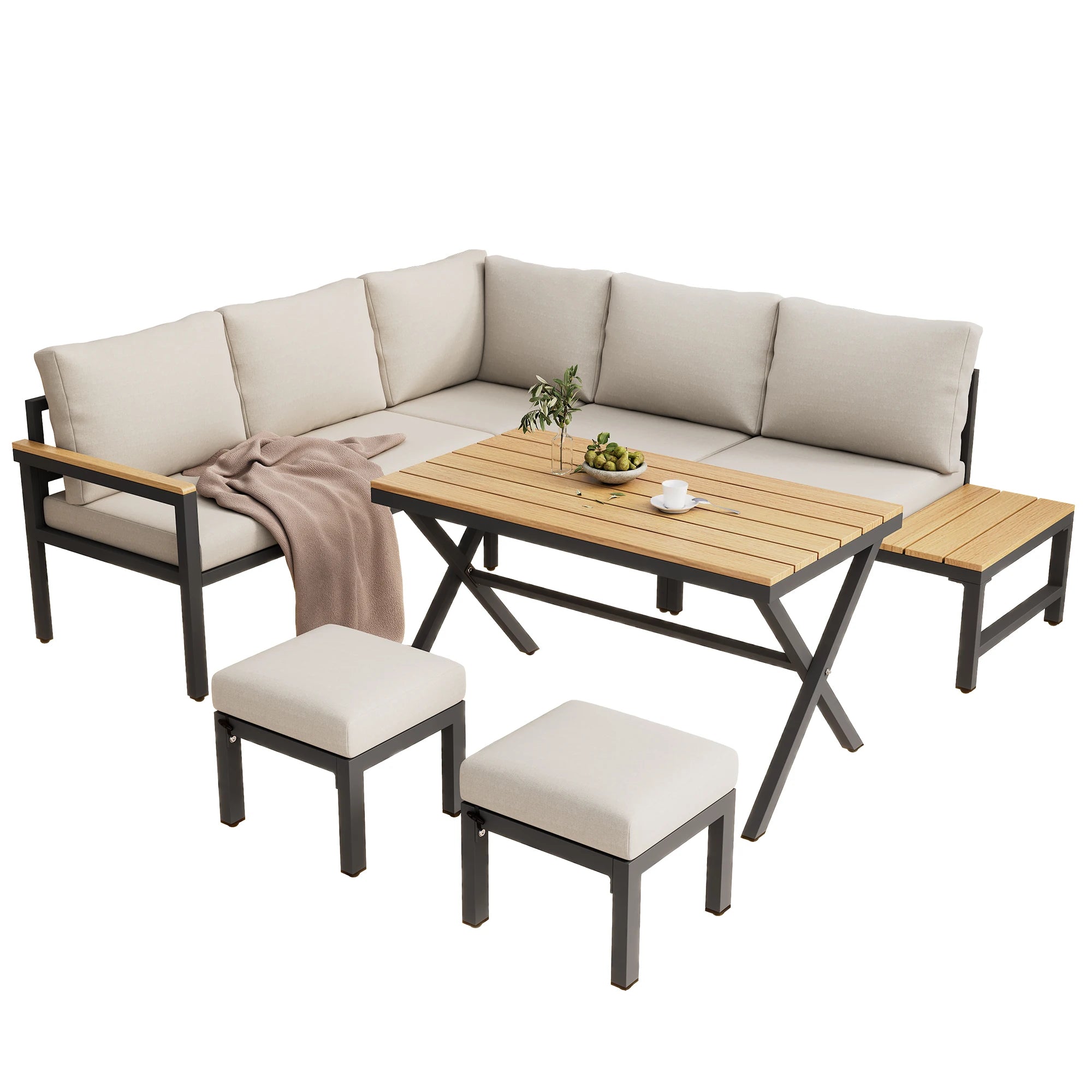4-delat Loungeset – Hörnsoffa & Matbord