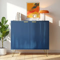 Matsal & Vardagsrum Sideboard Mörkblå – 2-Dörrars Träskåp med Hyllor & Metallben