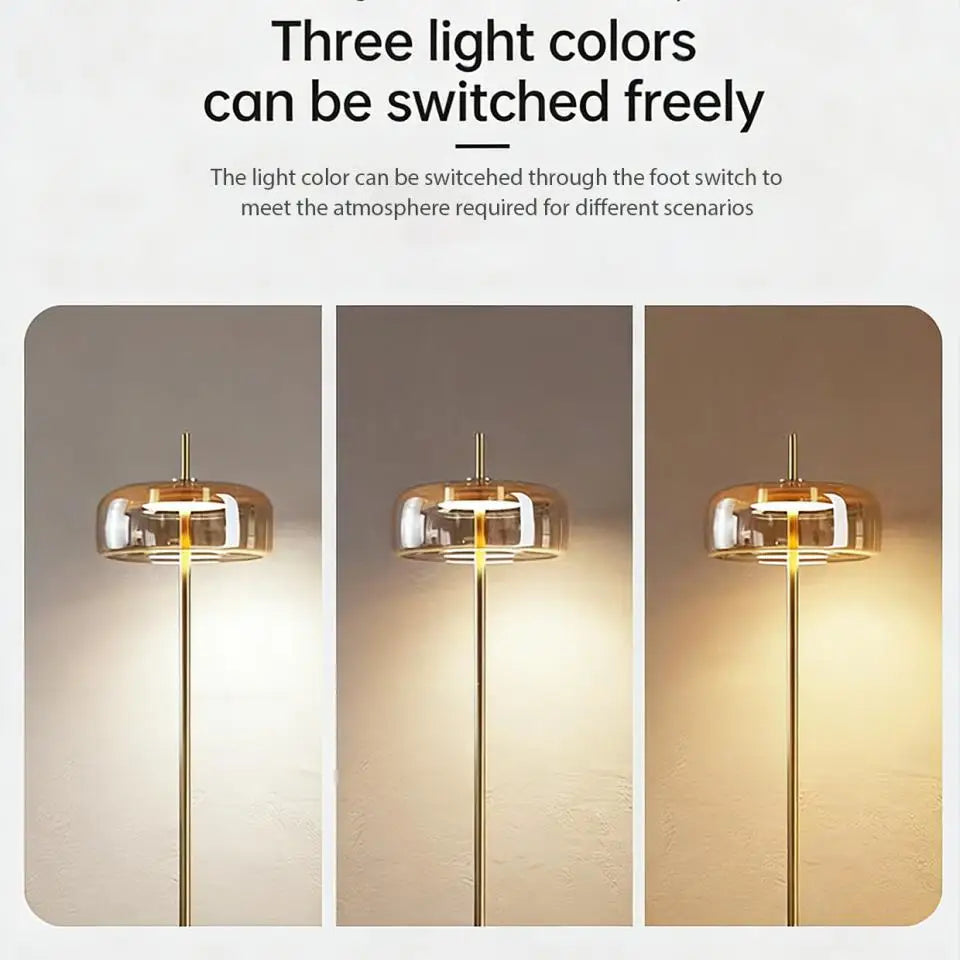 Bärnstensgul Glasgolvlampa – E27 LED Minimalist