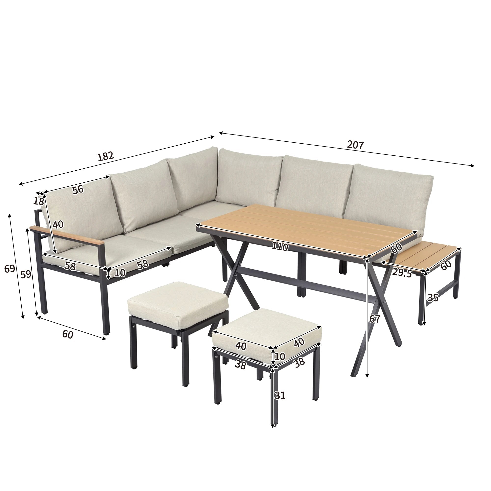 4-delat Loungeset – Hörnsoffa & Matbord