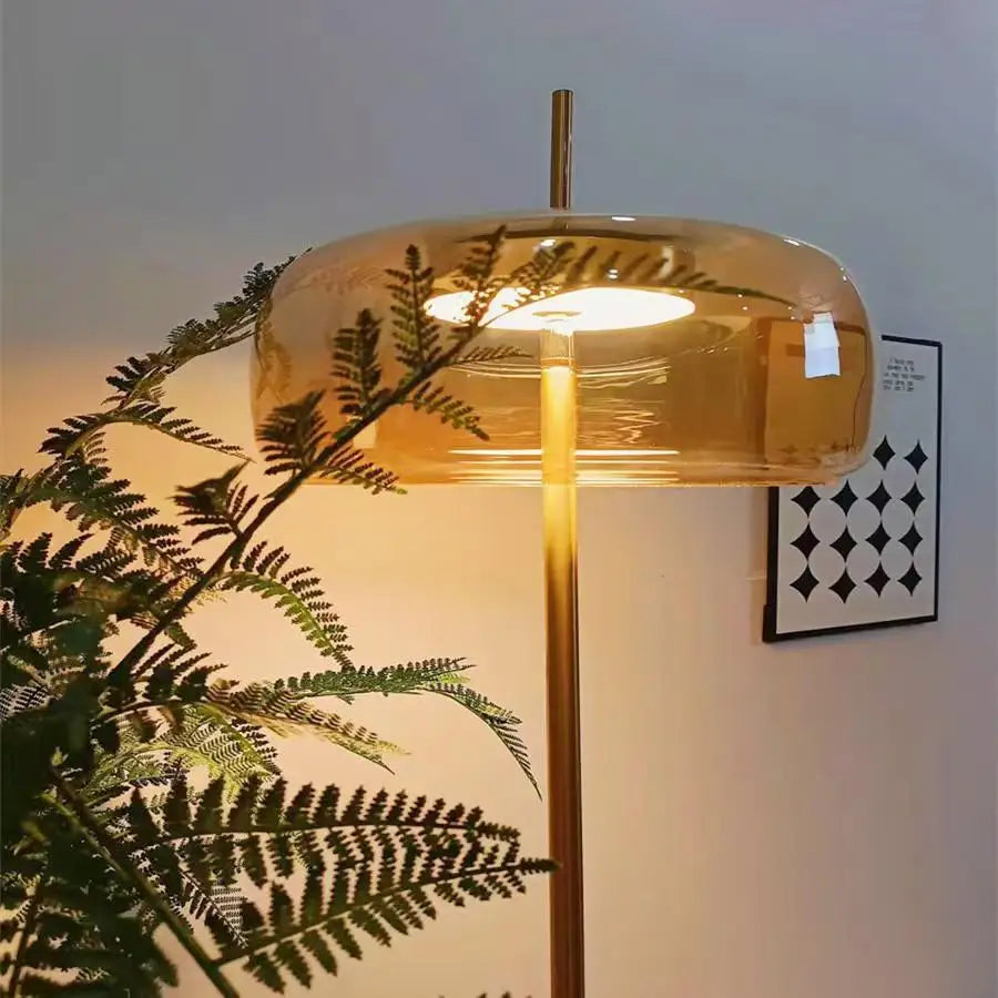 Bärnstensgul Glasgolvlampa – E27 LED Minimalist