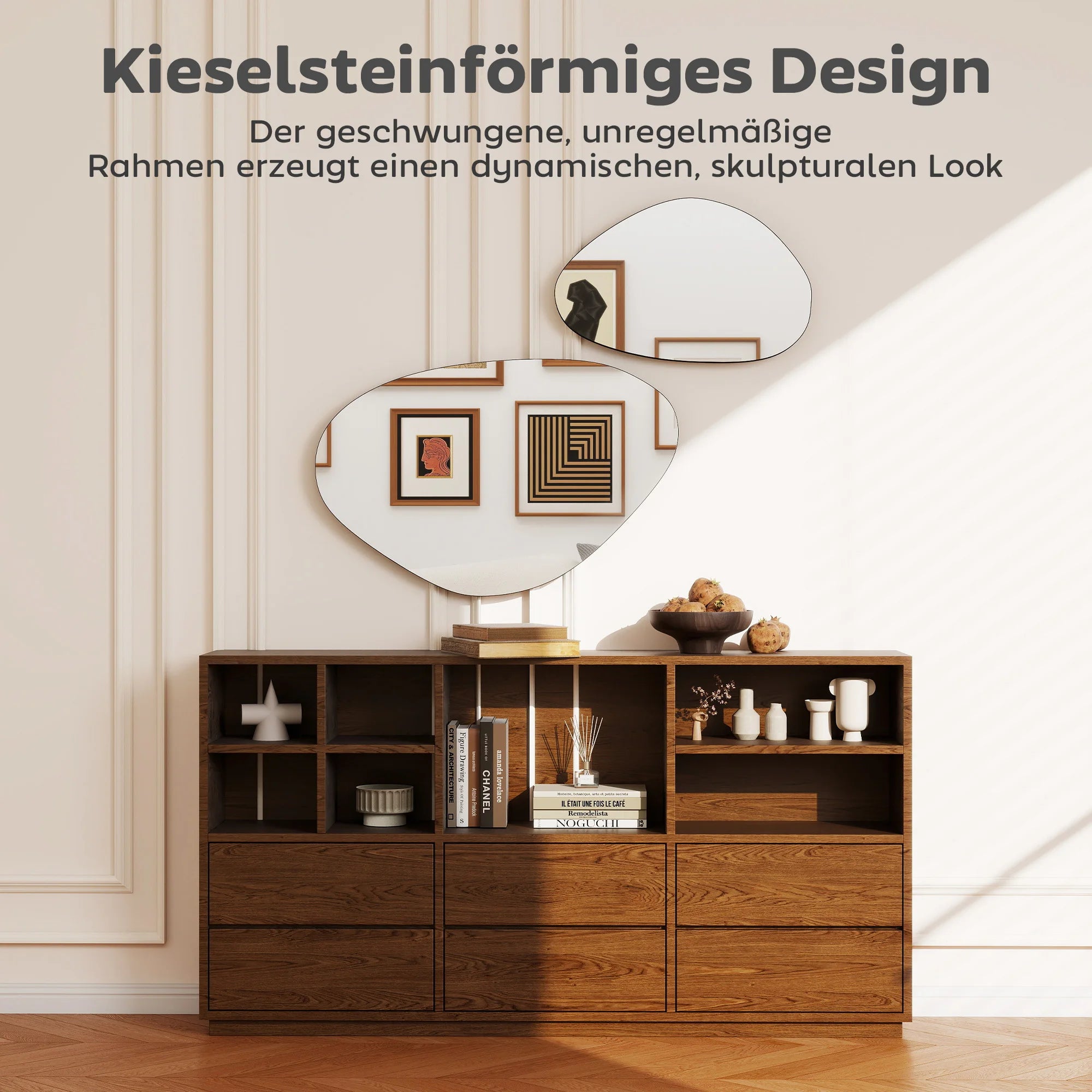 2-Pack Stensformade Väggspeglar – Asymmetriska Organiska Ramar Modern Hemdekor
