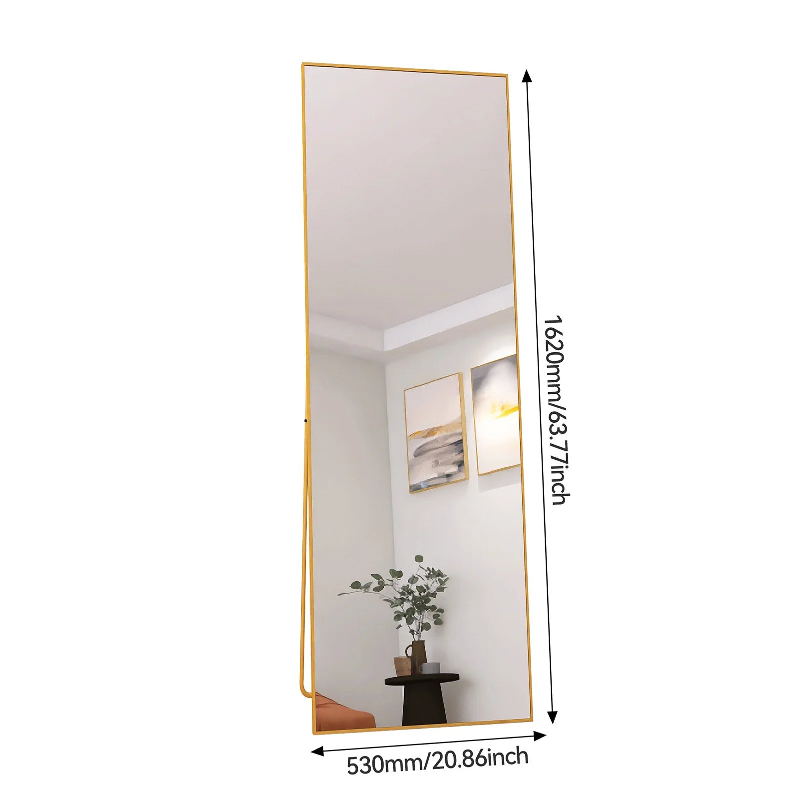 Vertikal Helkroppsspegel Aluminiumram – Guld & Svart Härdat Glas Hall & Sovrum