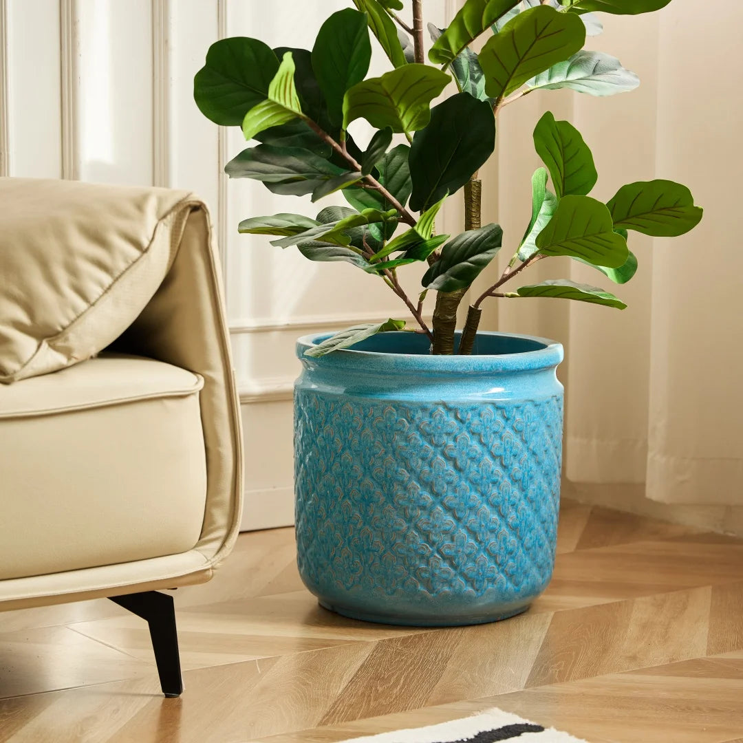 3-Pack Keramikkrukor Blå Geometrisk Ø38/30/23 cm – Orkidé & Inomhus