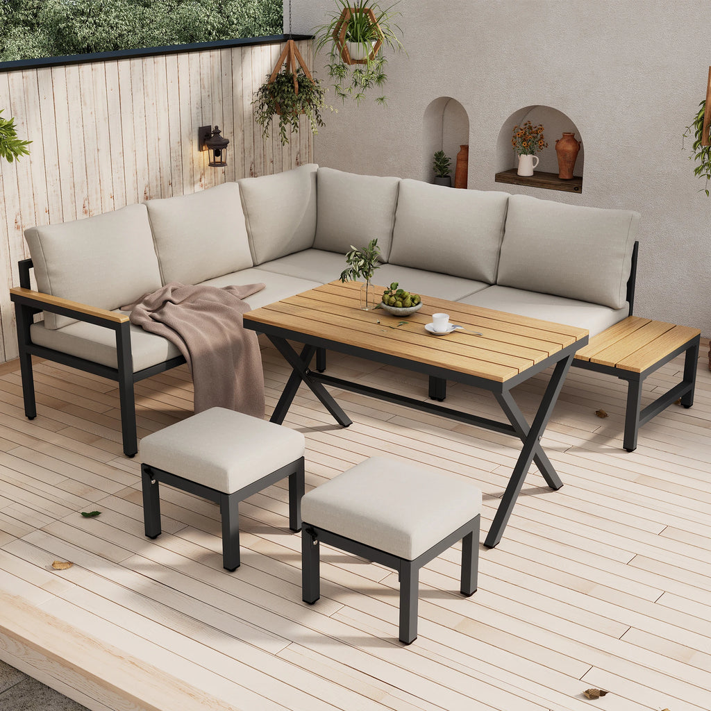 4-delat Loungeset – Hörnsoffa & Matbord