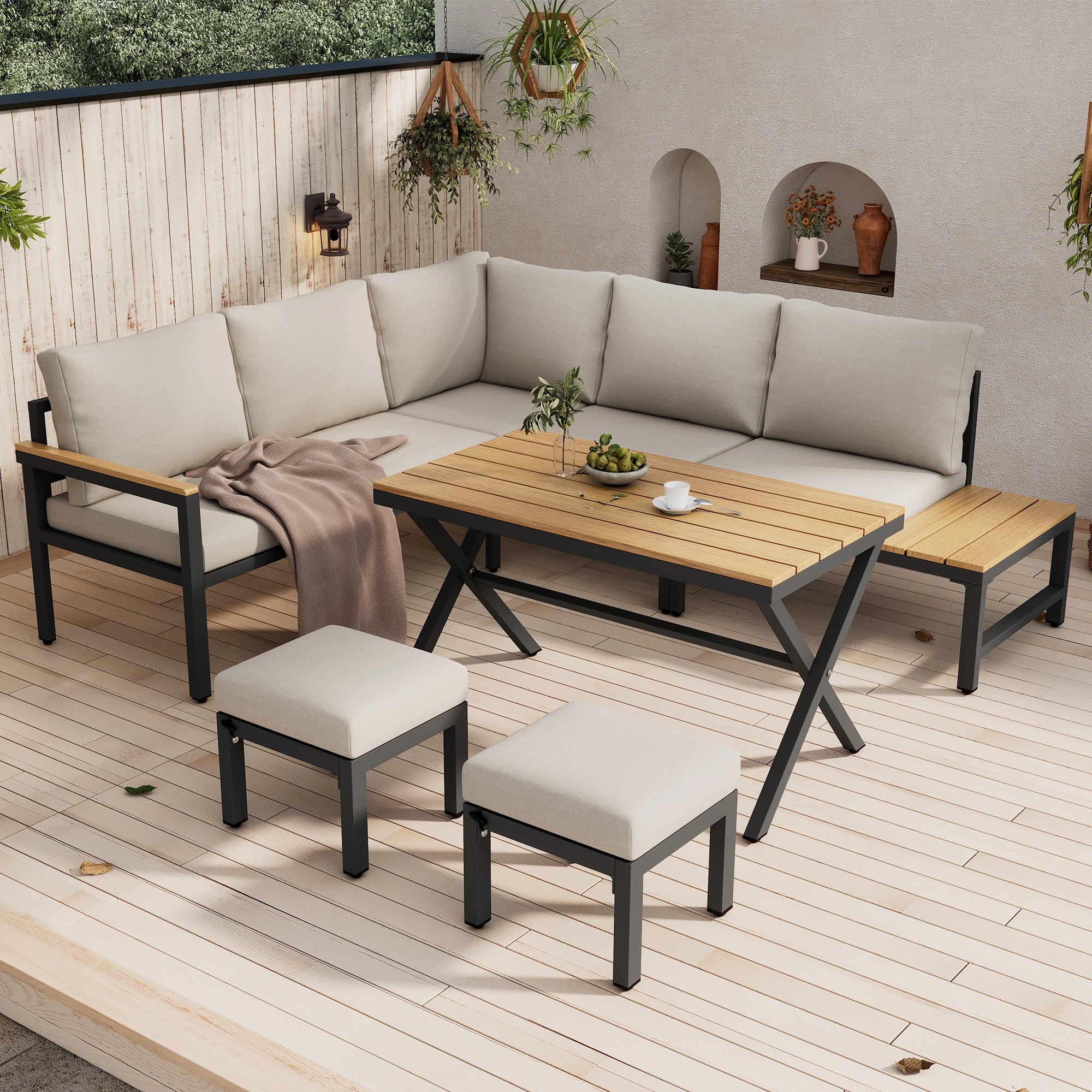 4-delat Loungeset – Hörnsoffa & Matbord