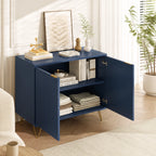 Matsal & Vardagsrum Sideboard Mörkblå – 2-Dörrars Träskåp med Hyllor & Metallben