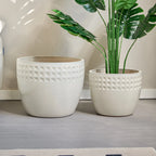 3-Pack Keramikkrukor Antiktvit Rombmönster Ø38/30/23 cm – Inomhus & Utomhus