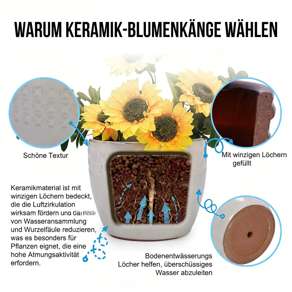 3-Pack Keramikkrukor Antiktvit Rombmönster Ø38/30/23 cm – Inomhus & Utomhus