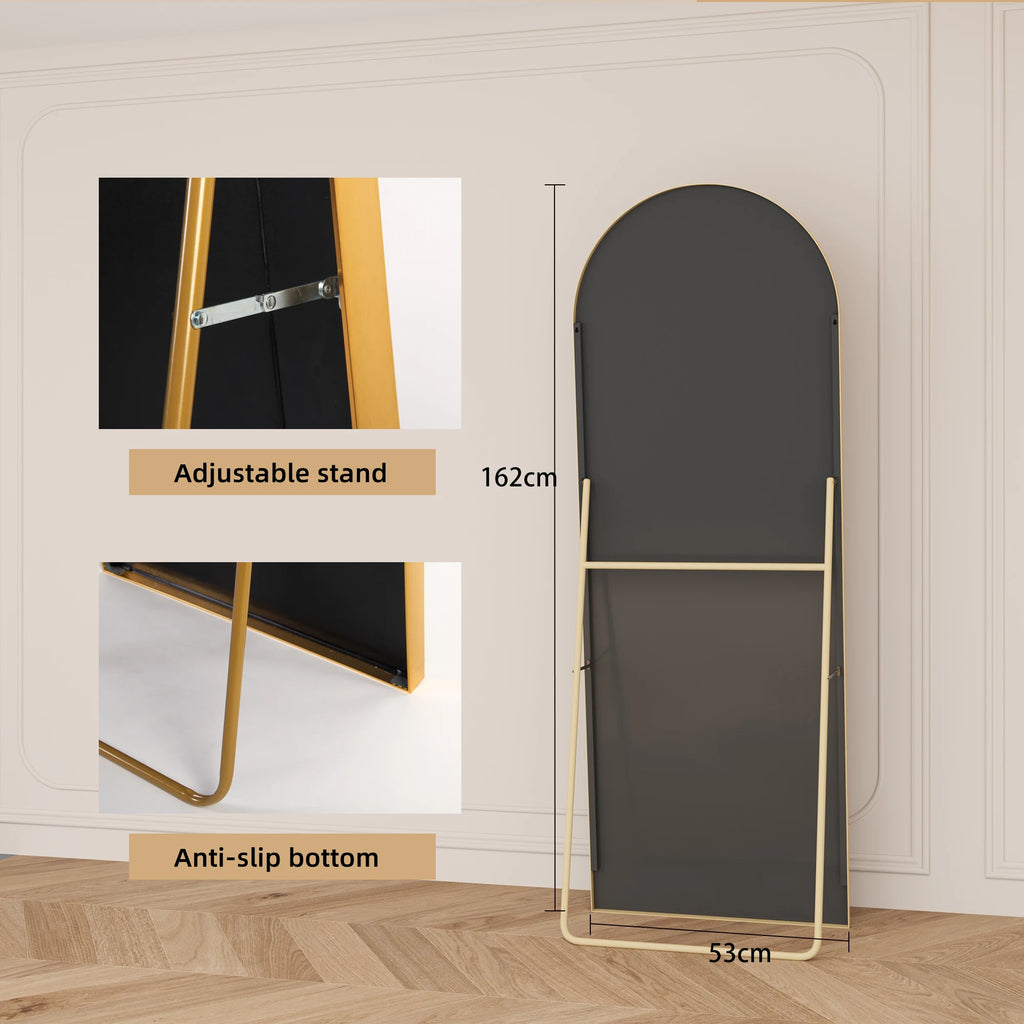 Vertikal Helkroppsspegel Aluminiumram – Guld & Svart Härdat Glas Hall & Sovrum