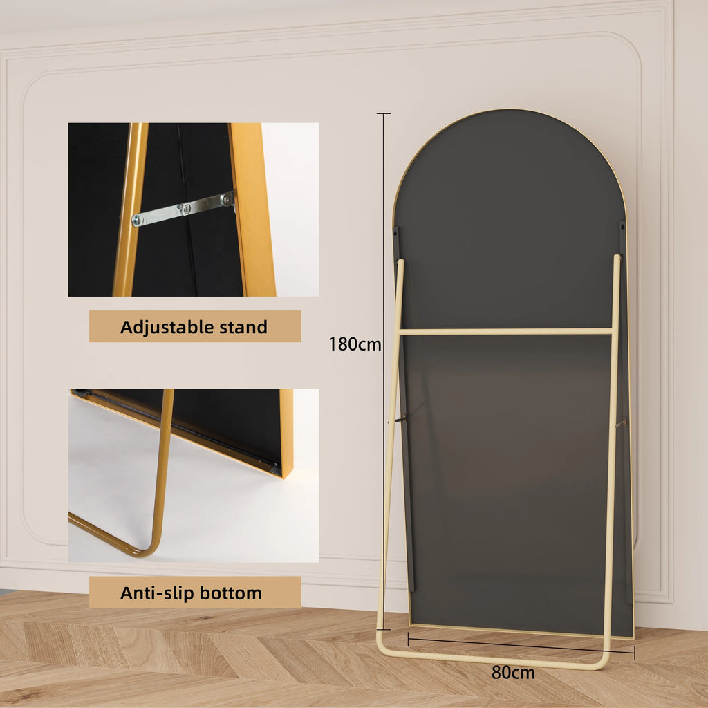 Comanlai Bågformad Golvspegel 180×80 cm Aluminium – Guld & Svart Hel Kropp
