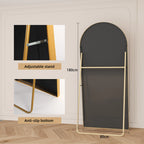 Comanlai Bågformad Golvspegel 180×80 cm Aluminium – Guld & Svart Hel Kropp