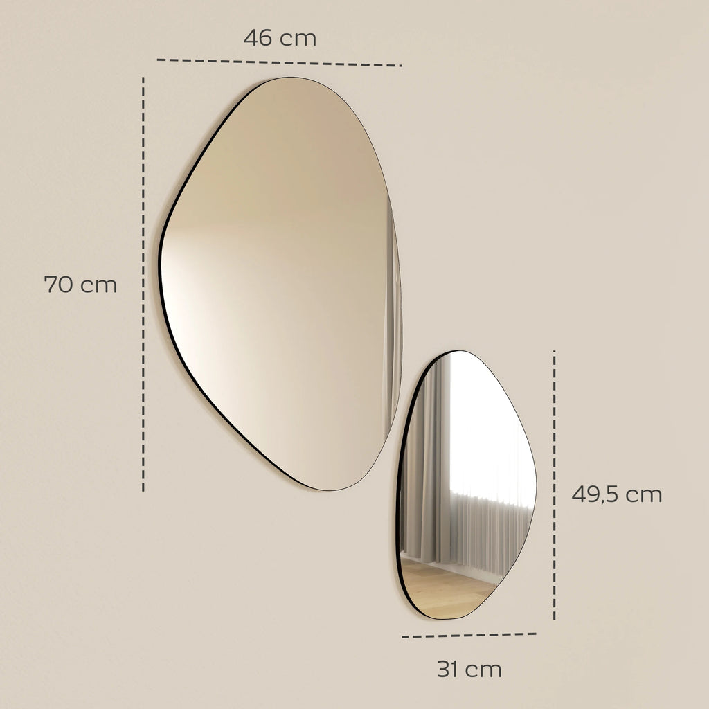 2-Pack Stensformade Väggspeglar – Asymmetriska Organiska Ramar Modern Hemdekor