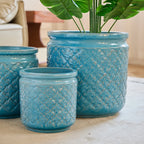 3-Pack Keramikkrukor Blå Geometrisk Ø38/30/23 cm – Orkidé & Inomhus