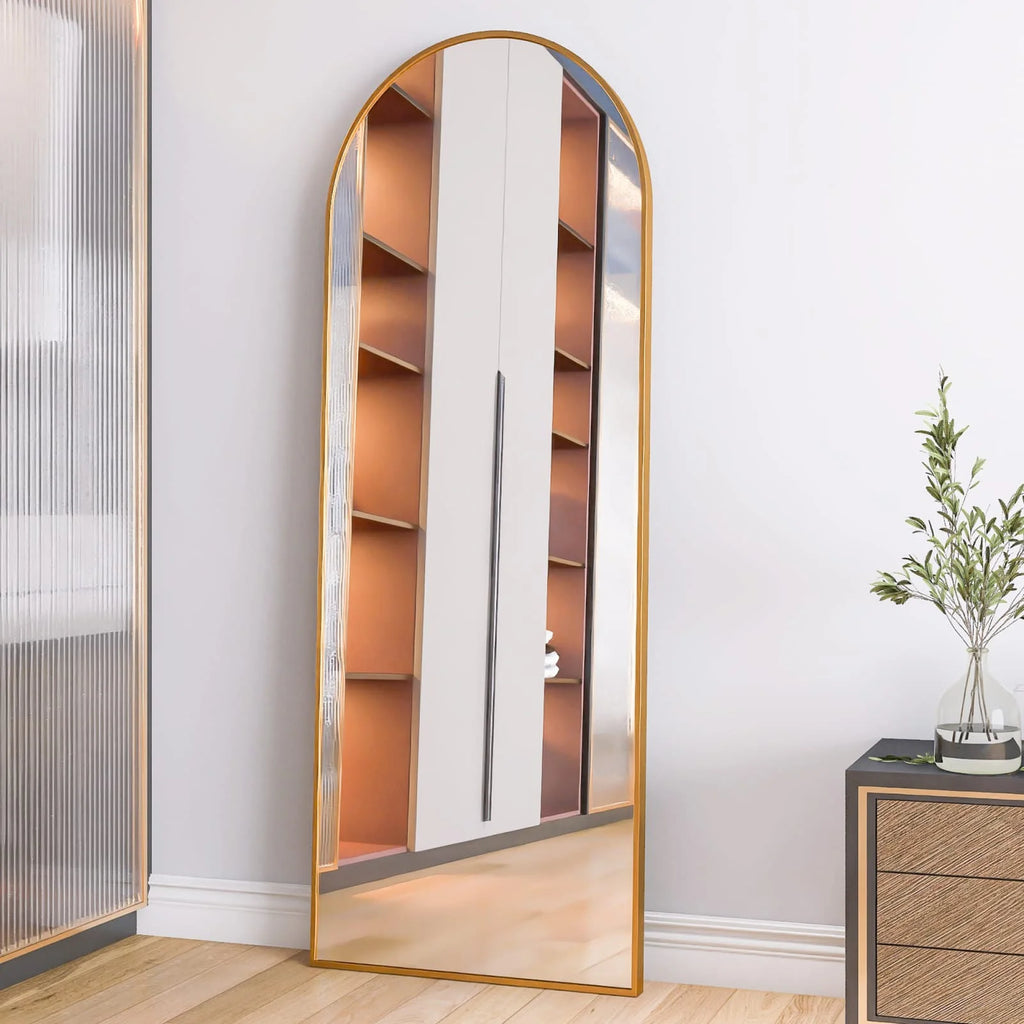 MINGZHE Vertikal Helkroppsspegel Aluminiumram – Guld & Svart Hall & Sovrum