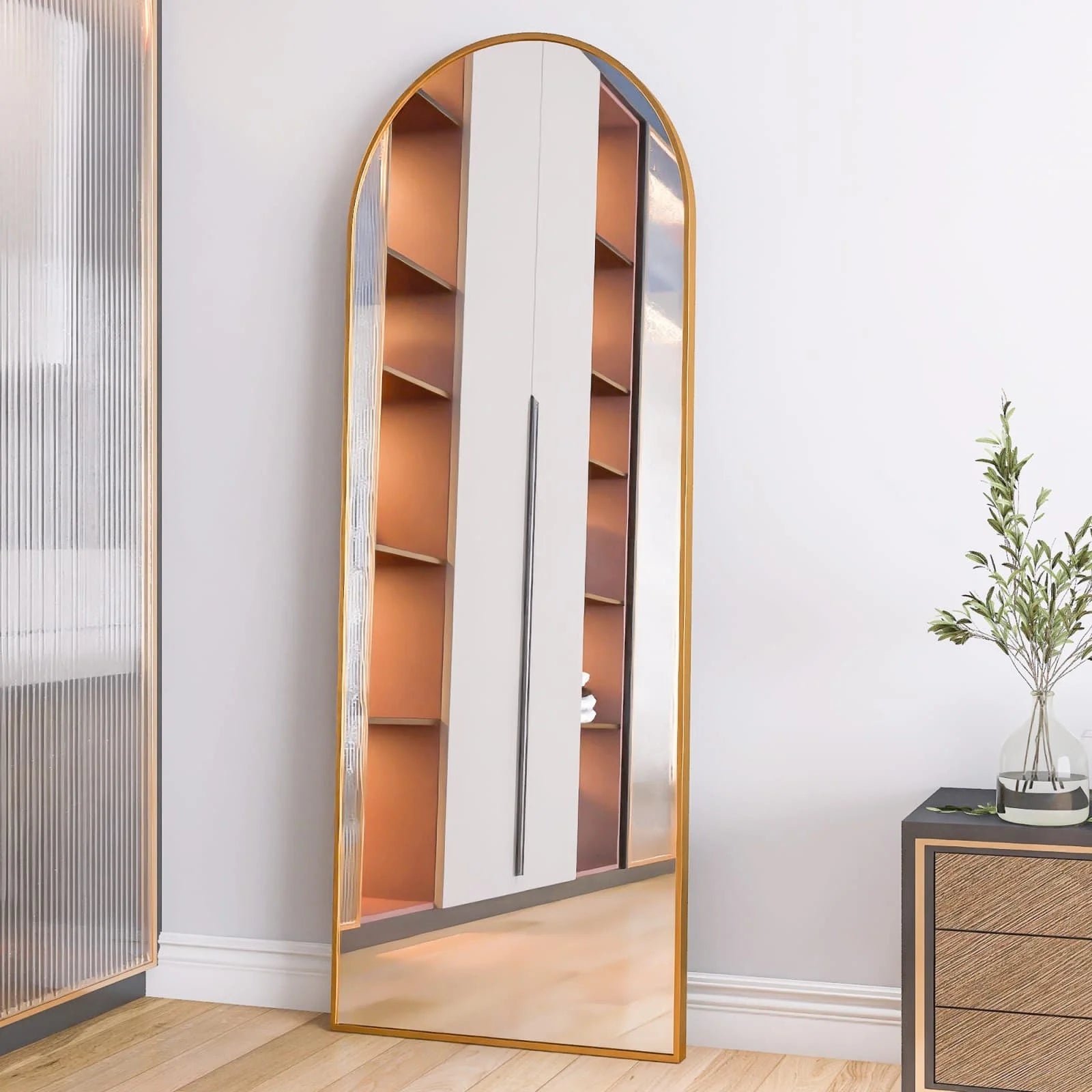 MINGZHE Vertikal Helkroppsspegel Aluminiumram – Guld & Svart Hall & Sovrum