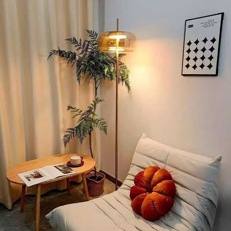 Bärnstensgul Glasgolvlampa – E27 LED Minimalist