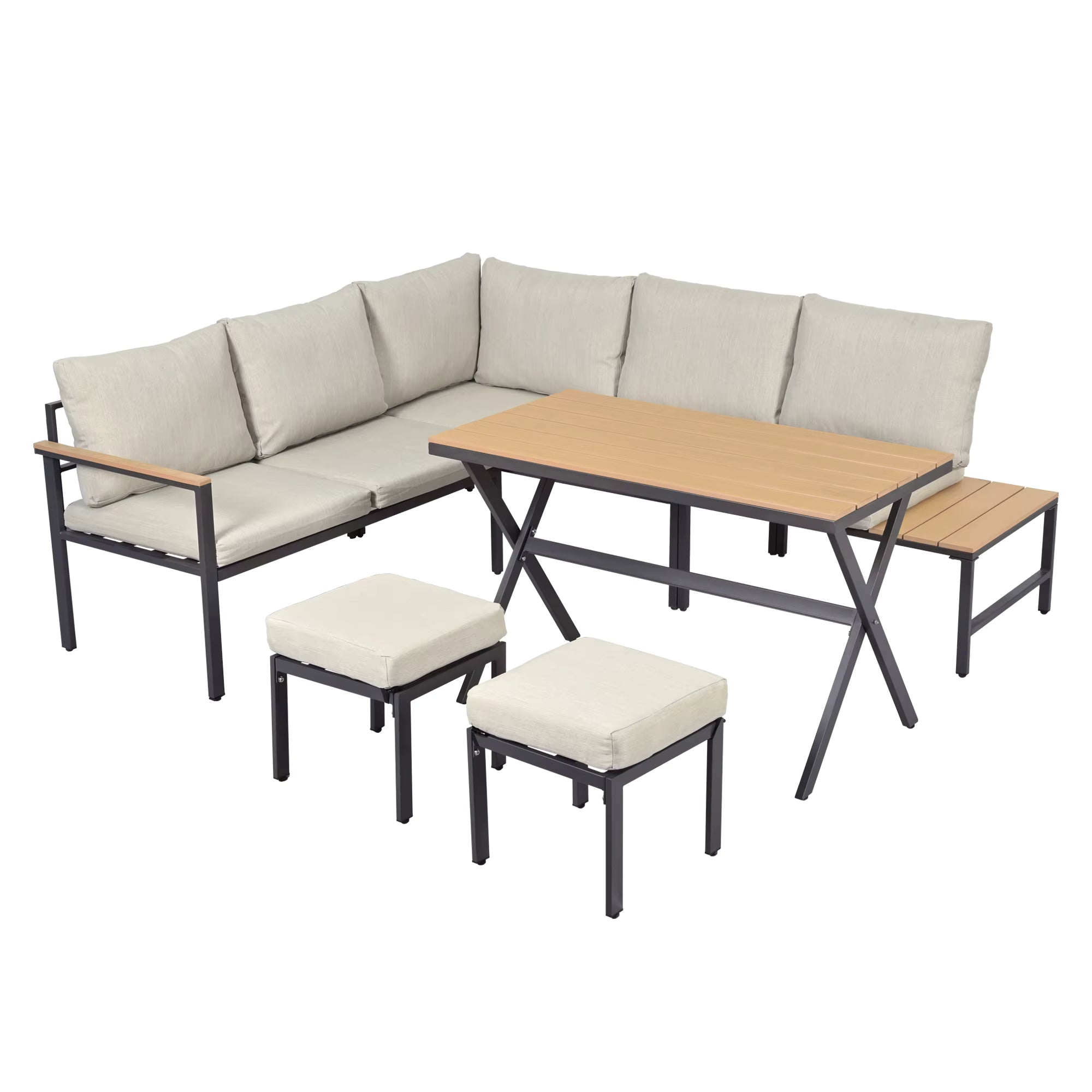 4-delat Loungeset – Hörnsoffa & Matbord