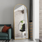 Comanlai Bågformad Golvspegel 180×80 cm Aluminium – Guld & Svart Hel Kropp