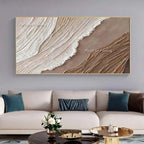 Havsvågor Abstrakt Oljemålning Tjock Textur – Wabi-Sabi Earthtone Canvas Konst