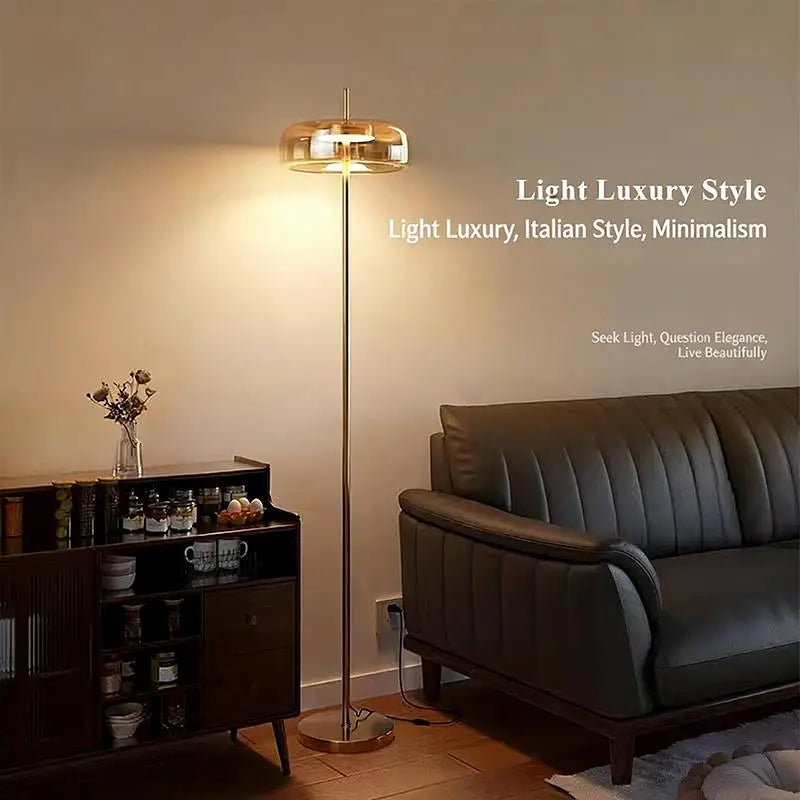 Bärnstensgul Glasgolvlampa – E27 LED Minimalist