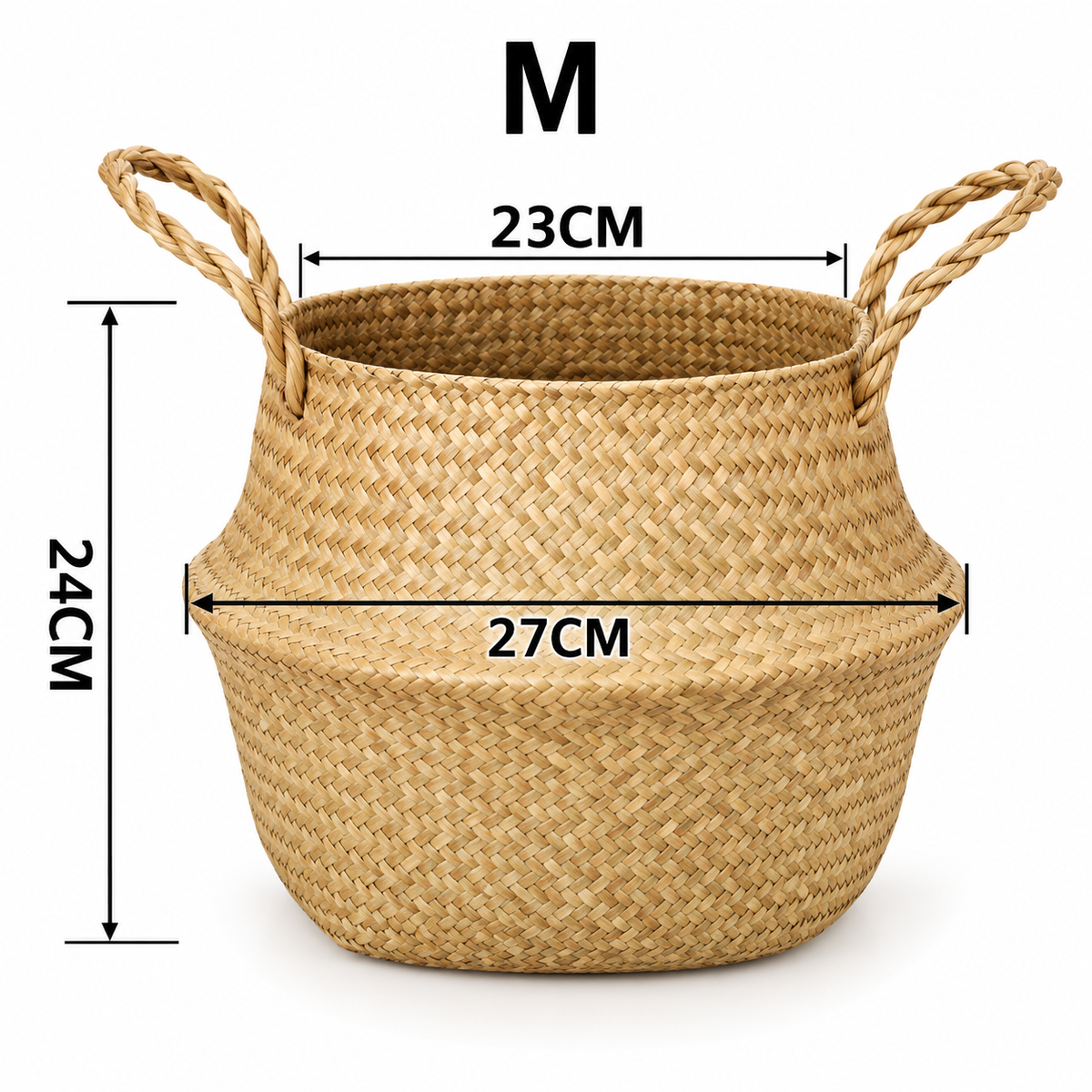 SeaweeHandvävd sjögräskorg med handtag – naturlig förvaring för tvätt, leksaker, växter och hemmetd Wicker Basket Rattan Hanging Flowerpot  Dirty Clothes    Storage    WF1015