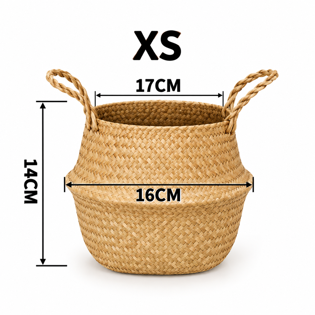 SeaweeHandvävd sjögräskorg med handtag – naturlig förvaring för tvätt, leksaker, växter och hemmetd Wicker Basket Rattan Hanging Flowerpot  Dirty Clothes    Storage    WF1015