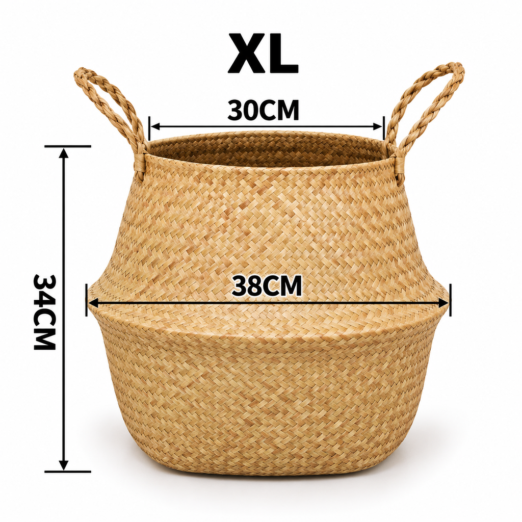 SeaweeHandvävd sjögräskorg med handtag – naturlig förvaring för tvätt, leksaker, växter och hemmetd Wicker Basket Rattan Hanging Flowerpot  Dirty Clothes    Storage    WF1015