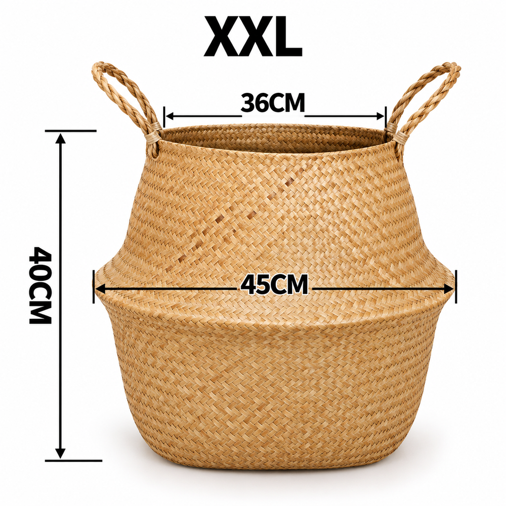 SeaweeHandvävd sjögräskorg med handtag – naturlig förvaring för tvätt, leksaker, växter och hemmetd Wicker Basket Rattan Hanging Flowerpot  Dirty Clothes    Storage    WF1015