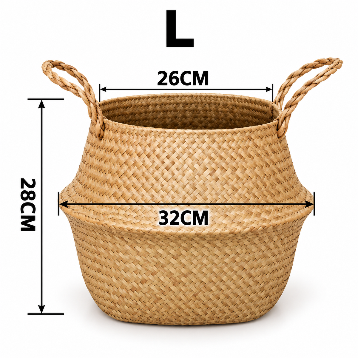 SeaweeHandvävd sjögräskorg med handtag – naturlig förvaring för tvätt, leksaker, växter och hemmetd Wicker Basket Rattan Hanging Flowerpot  Dirty Clothes    Storage    WF1015