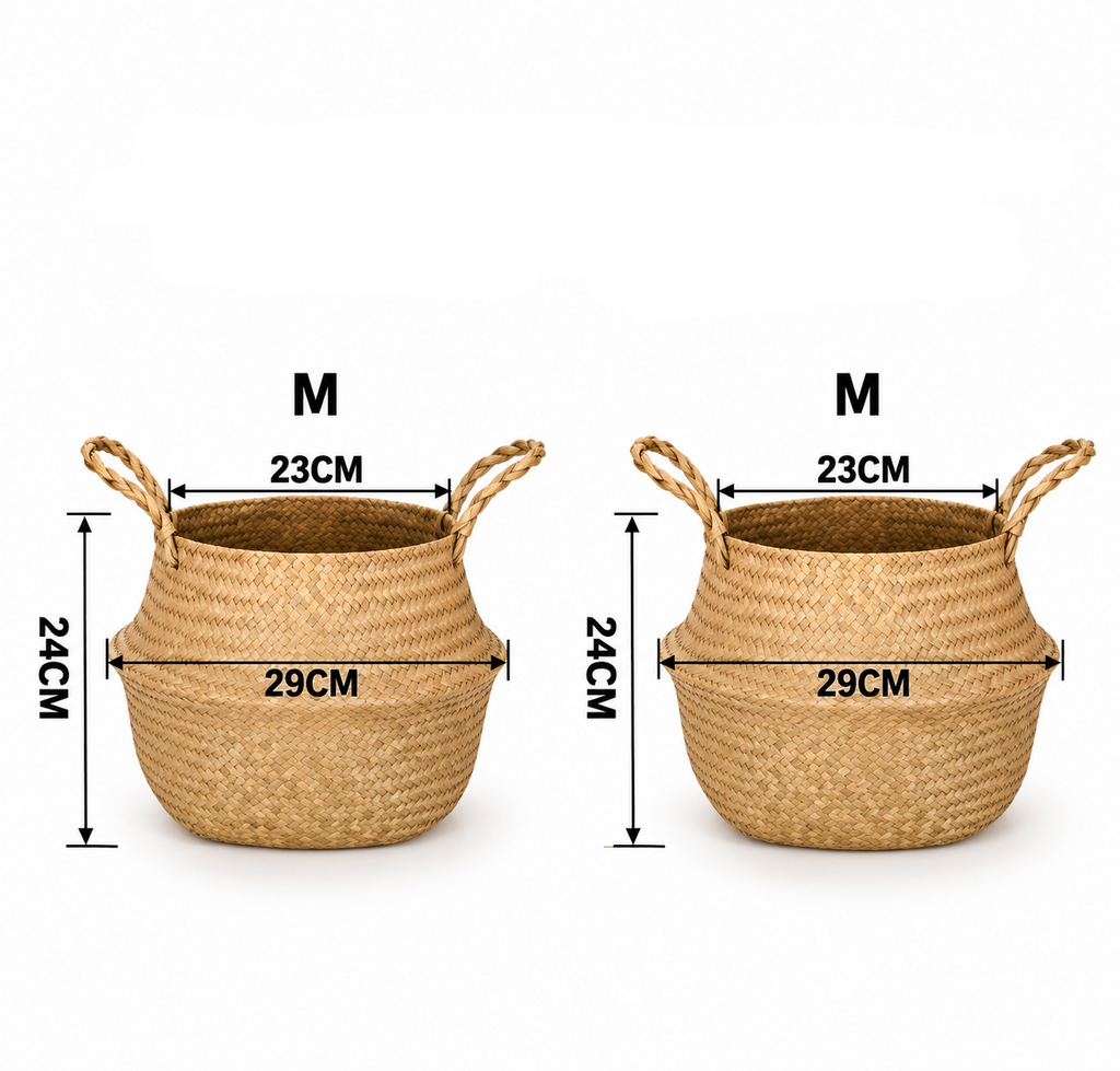 SeaweeHandvävd sjögräskorg med handtag – naturlig förvaring för tvätt, leksaker, växter och hemmetd Wicker Basket Rattan Hanging Flowerpot  Dirty Clothes    Storage    WF1015