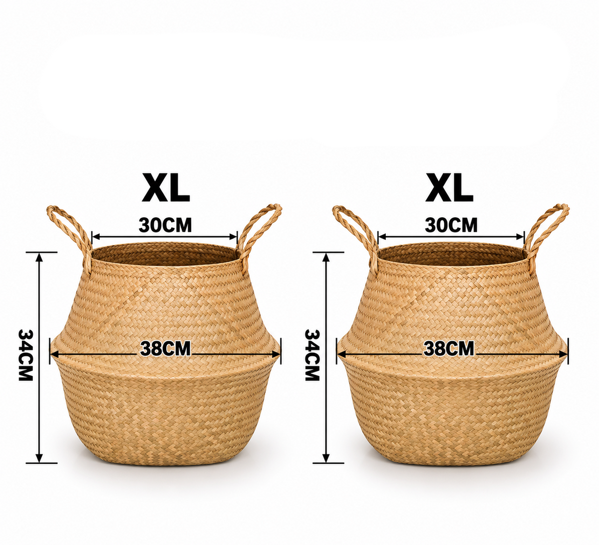 SeaweeHandvävd sjögräskorg med handtag – naturlig förvaring för tvätt, leksaker, växter och hemmetd Wicker Basket Rattan Hanging Flowerpot  Dirty Clothes    Storage    WF1015