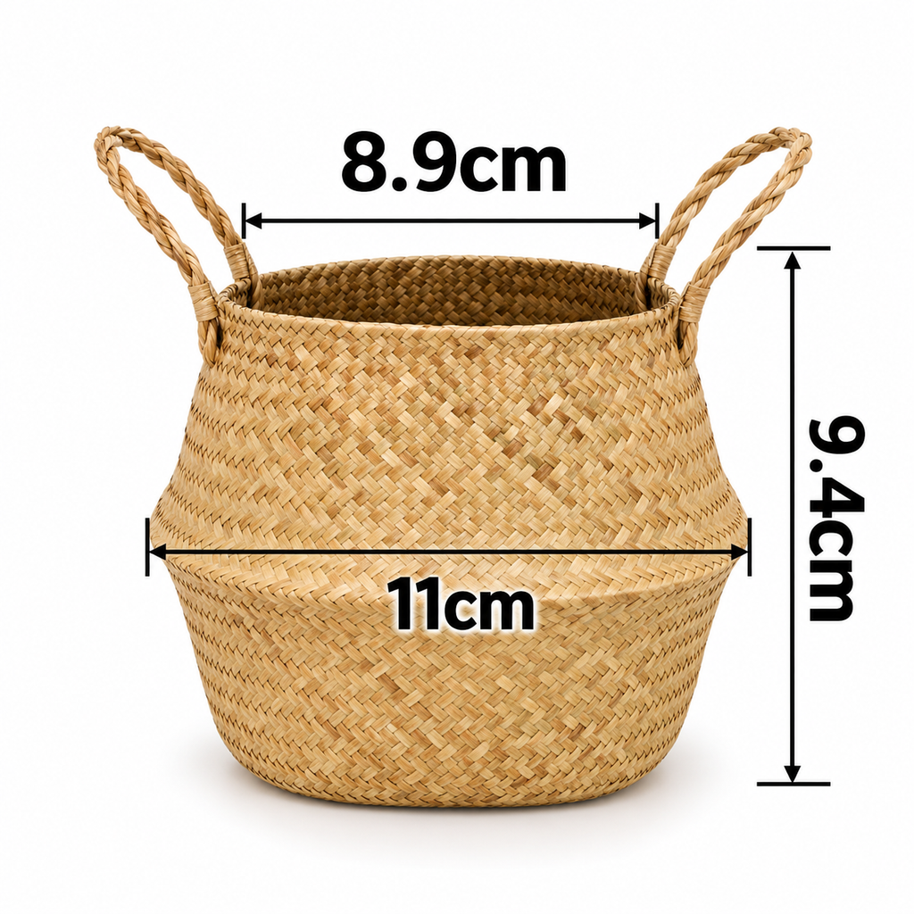 SeaweeHandvävd sjögräskorg med handtag – naturlig förvaring för tvätt, leksaker, växter och hemmetd Wicker Basket Rattan Hanging Flowerpot  Dirty Clothes    Storage    WF1015