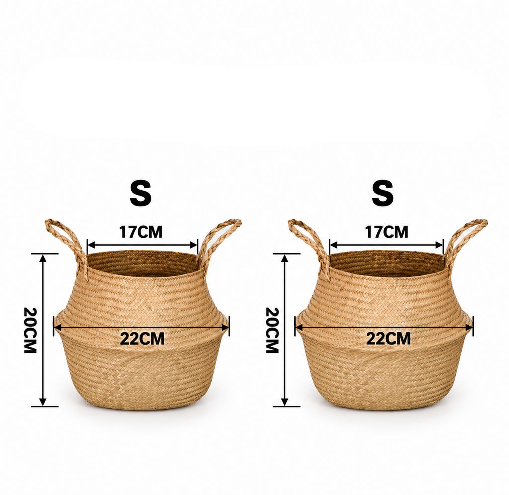 SeaweeHandvävd sjögräskorg med handtag – naturlig förvaring för tvätt, leksaker, växter och hemmetd Wicker Basket Rattan Hanging Flowerpot  Dirty Clothes    Storage    WF1015