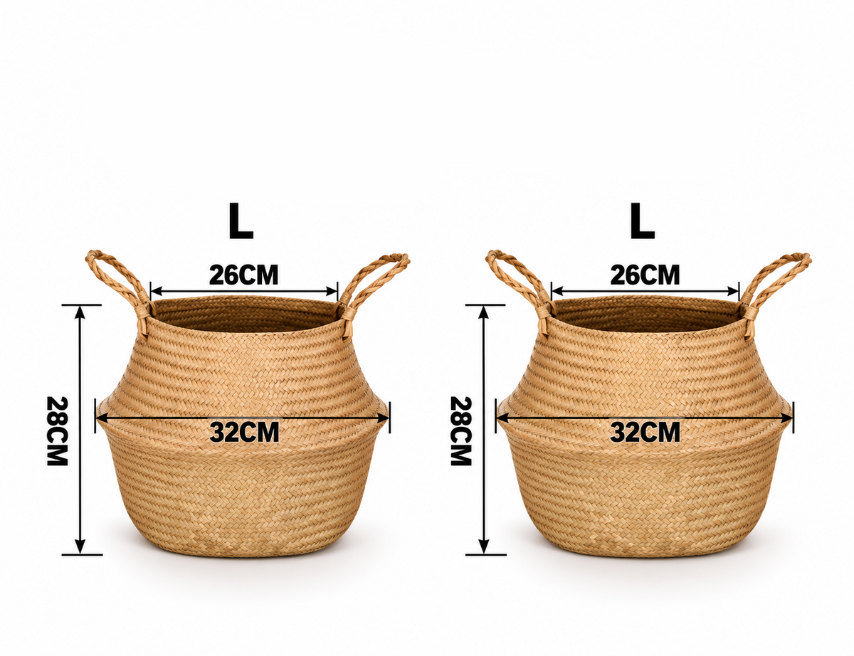 SeaweeHandvävd sjögräskorg med handtag – naturlig förvaring för tvätt, leksaker, växter och hemmetd Wicker Basket Rattan Hanging Flowerpot  Dirty Clothes    Storage    WF1015